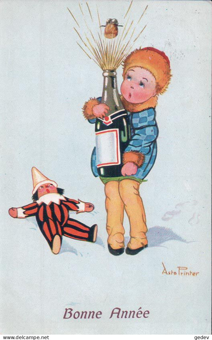 Asta Printer Illustrateur, Bonne Année, Enfant, Poupée Et Champagne (8912) - Other & Unclassified
