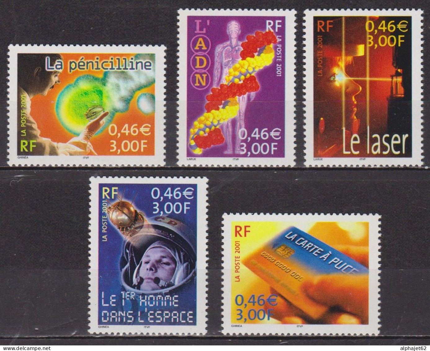 Sciences, Techniques - FRANCE - Pénicilline, ADN, Laser, Gagarine, Carte à Puce - N° 3422-3423-3424-3425-3426 **  - 2001 - Nuevos