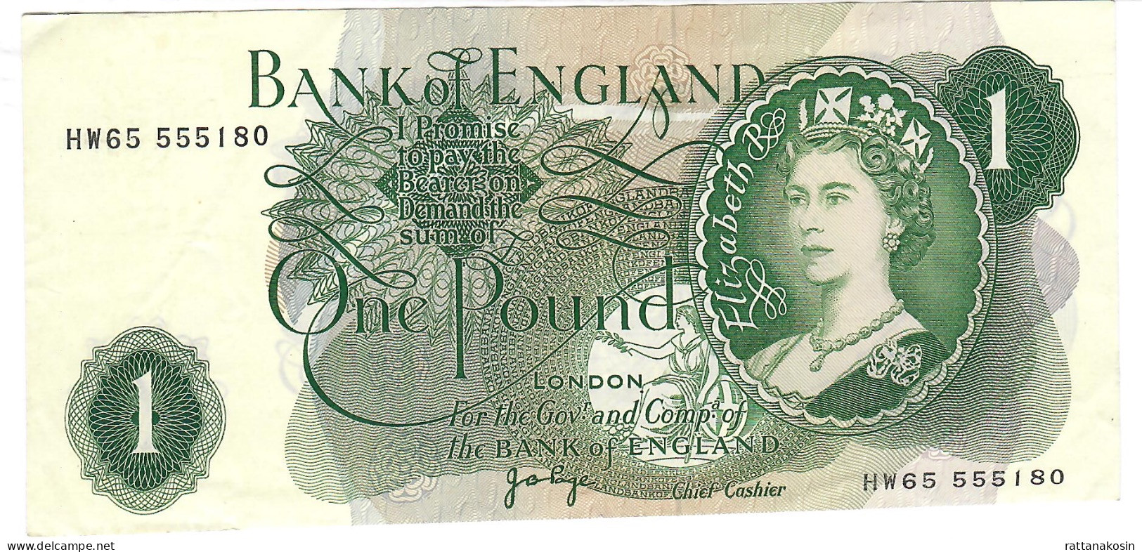 GREAT BRITAIN  P374 1 POUND 1977  PAGE #HW65   VF - 1 Pound