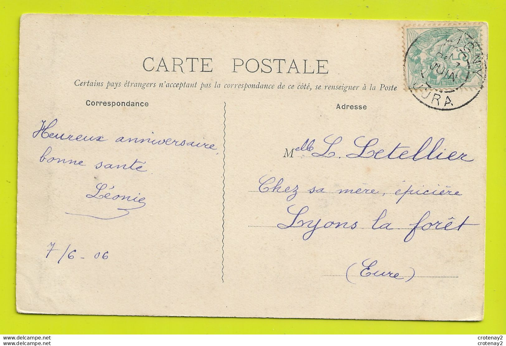 39 Jura Souvenir De POLIGNY Multivues VOIR DOS édition G.B Lons Le Saunier Envoyée Par ( La ! ) Léonie Le 07/06/1906 - Poligny