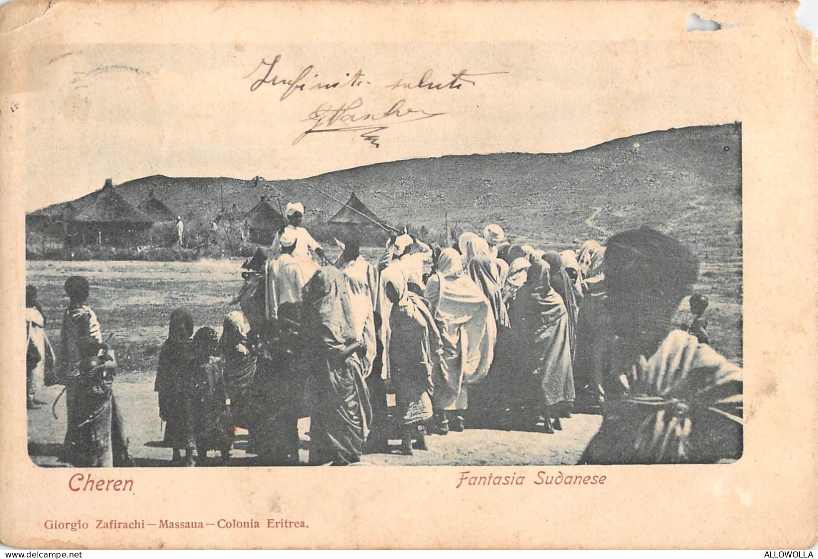 26969 " CHEREN-FANTASIA SUDANESE " ANIMATA -VERA FOTO-CART.POST. SPED.1908-AFFRANCATURA COLONIALE INTERESSANTE - Eritrea