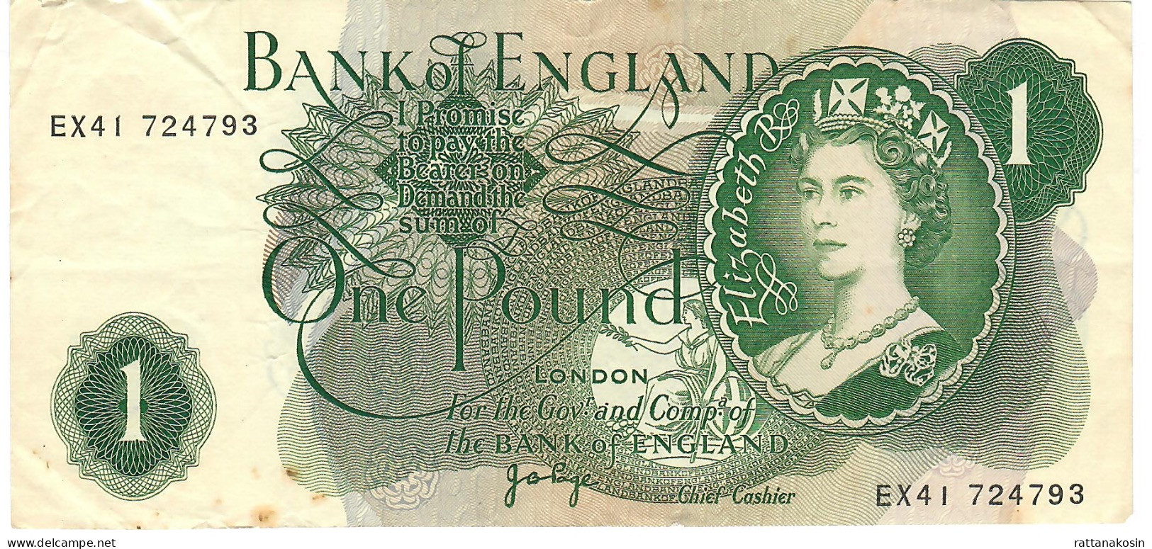 GREAT BRITAIN  P374 1 POUND 1977  PAGE #EX41   AVF - 1 Pond