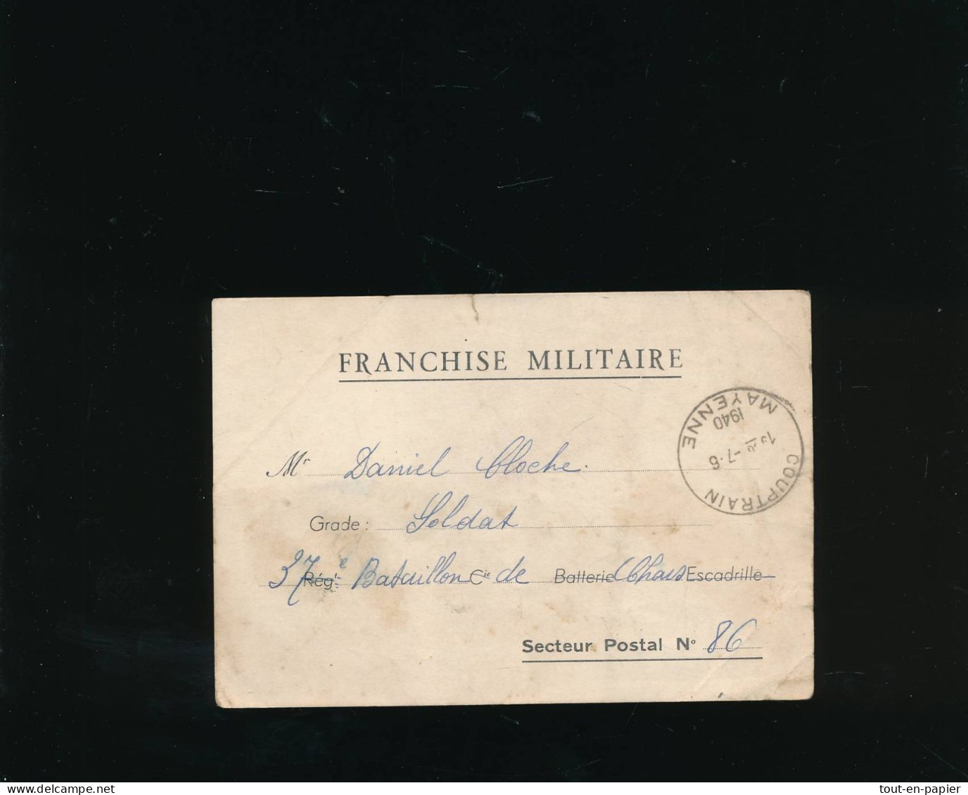 CPA Carte Postale Franchise Militaire  Voyagée 1940 Mayenne Couptrain - Guerre 1939-45