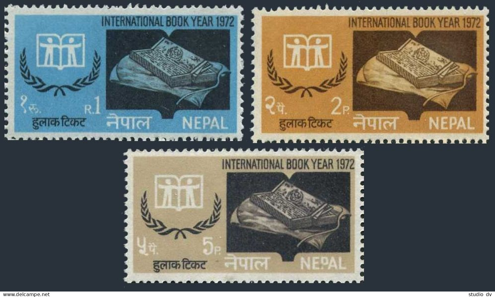 Nepal 258-260, MNH. Mi 273-275. International Book Year IBY-1972. Ancient Book. - Nepal
