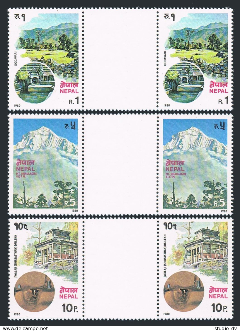 Nepal 385-387 Gutter,MNH.Mi 401-403. 1980.Jwalaji Dailekh Temple,Pound,Mount. - Nepal