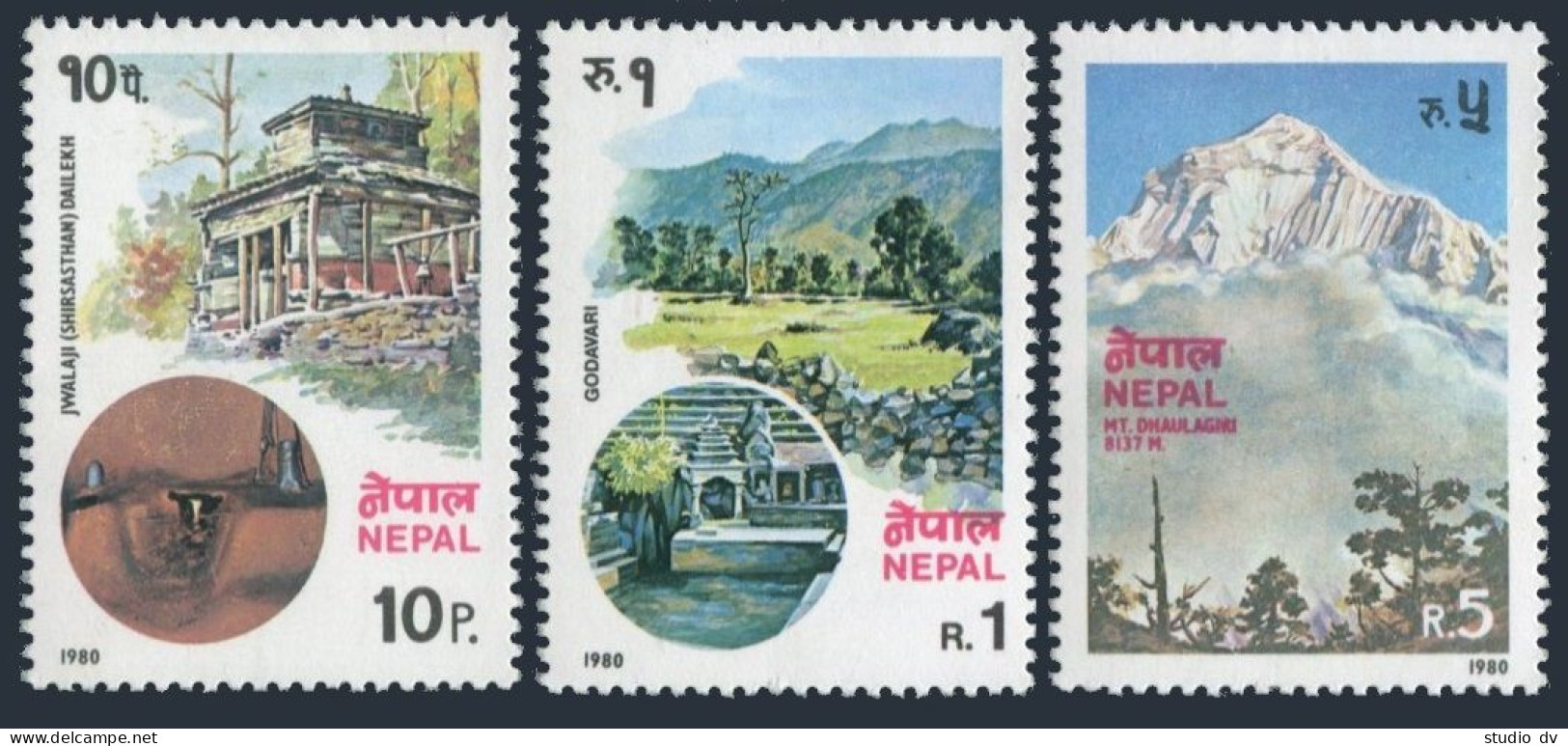 Nepal 385-387, MNH. Mi 401-403. Views 1980. Jwalaji Dailekh Temple, Pound,Mount. - Nepal
