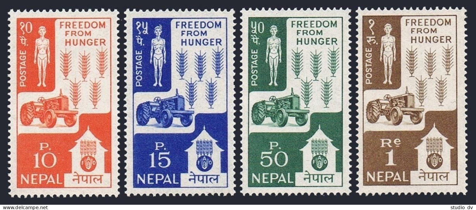 Nepal 159-162, MNH. Mi 168-171. FAO Freedom From Hunger Campaign 1963. Tractor, - Népal