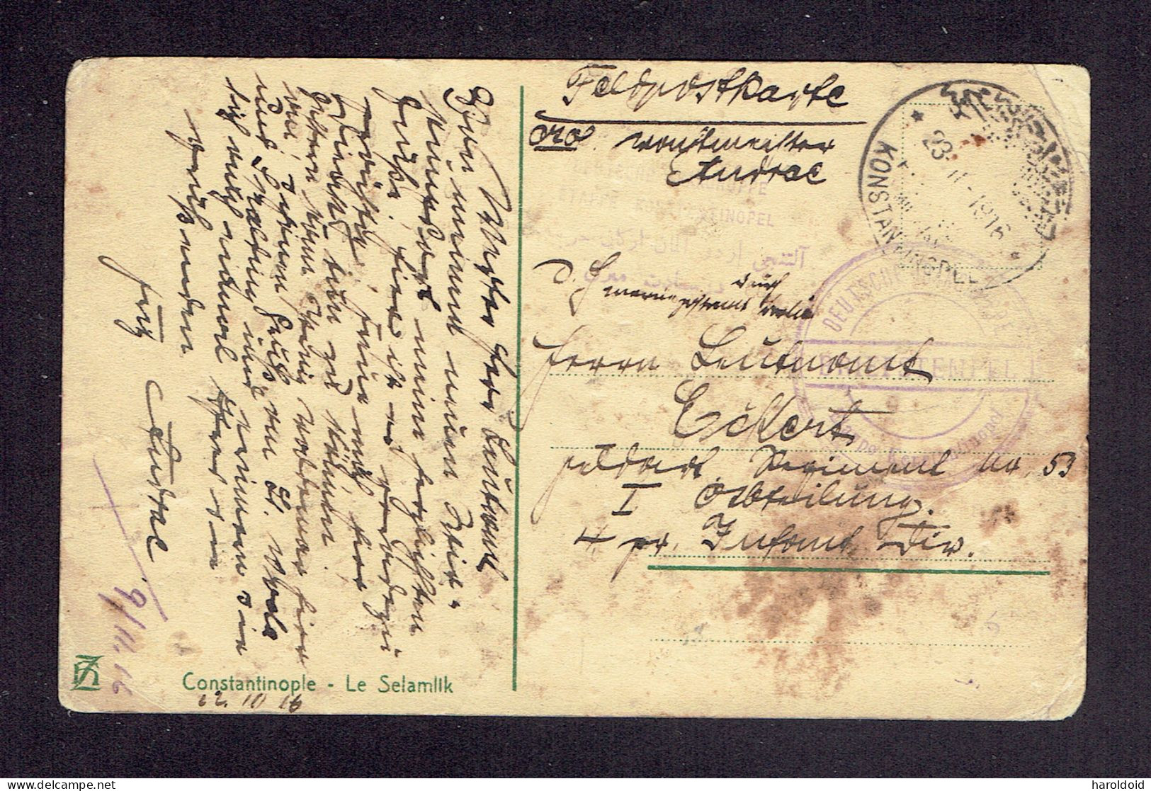 BUREAU ALLEMAND A CONSTANTINOPLE EN FRANCHISE AVEC GRIFFE ETAPE CONSTANTINOPLE ALLEMAND ARABE ET CàD 23/11/1916 - Deutsche Post In Der Türkei