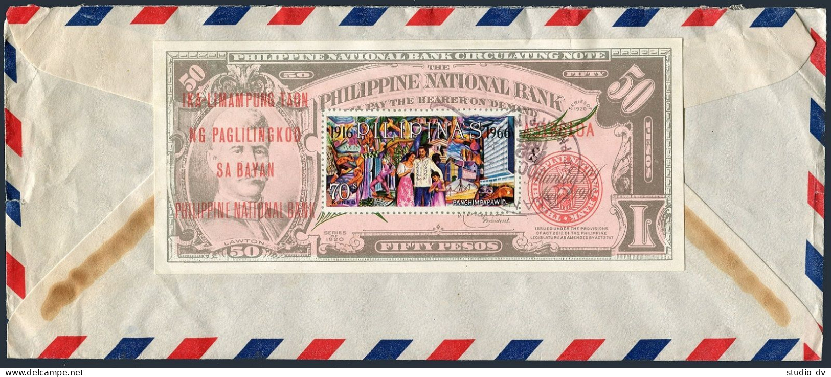 Philippines C93 Canceled/envelope,MNH. Philippine National Bank-50, 1966. - Filipinas