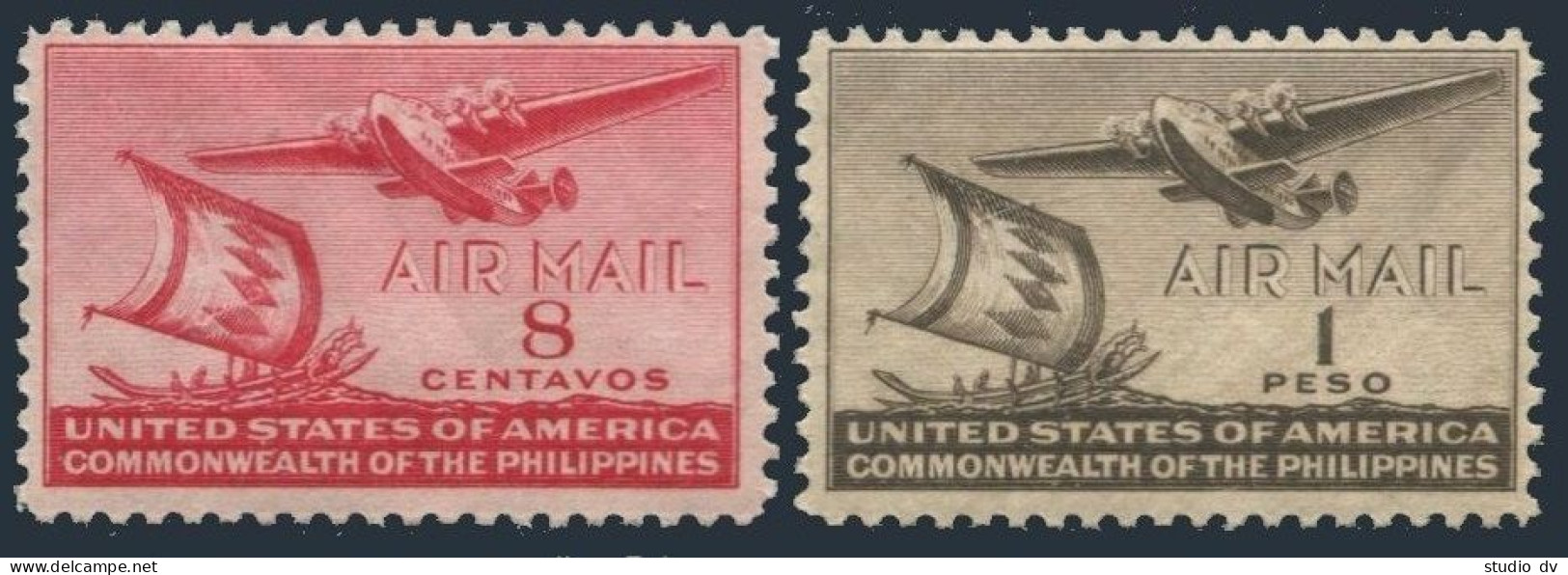 Philippines C59,C62,hinged.Michel 440,443. Air Post 1941.Moro Vinta & Clipper. - Filipinas
