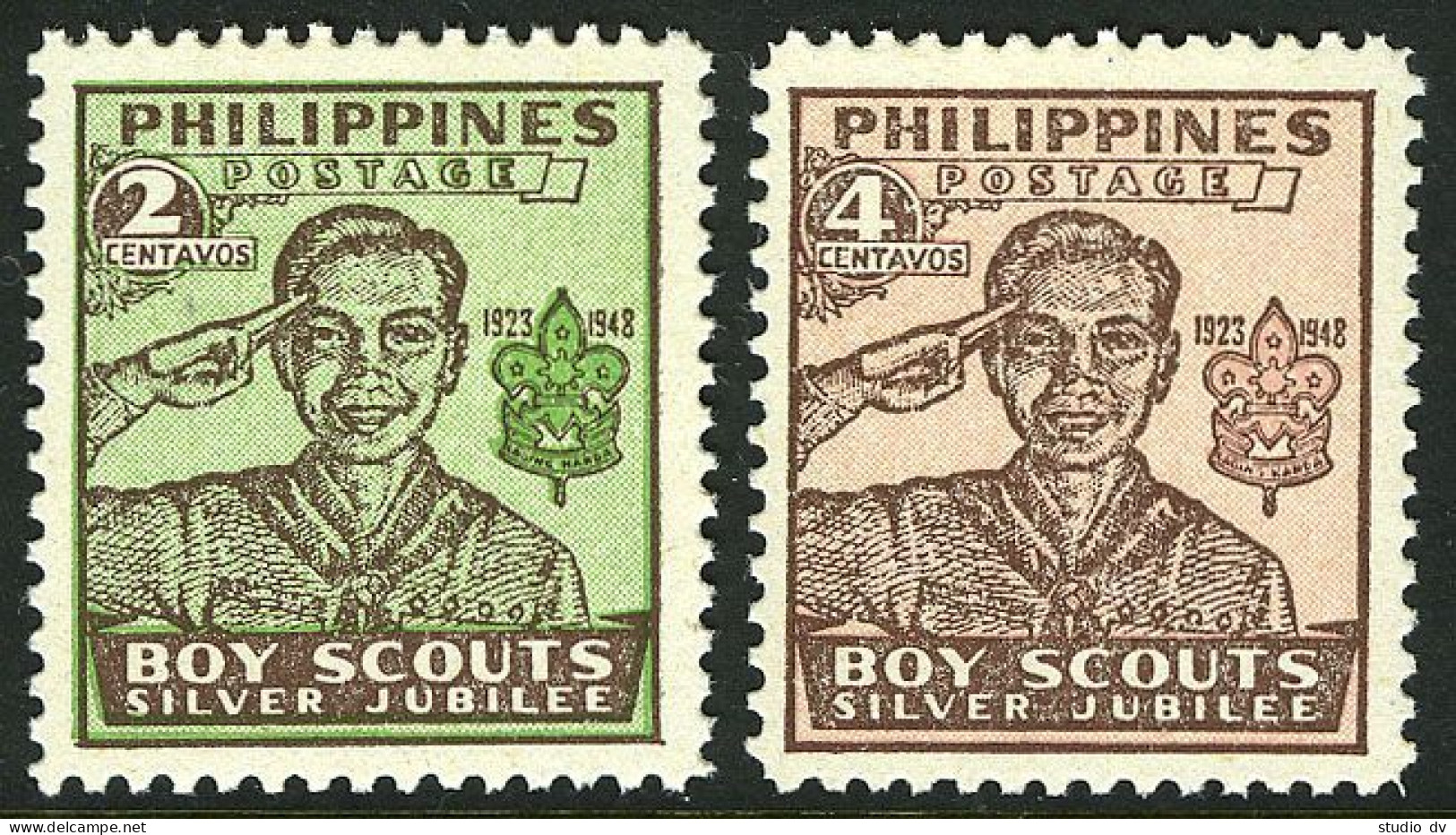 Philippines 528a-529a, Hinged. Michel 490A-491A. Boy Scouts, 25th Ann. 1948. - Filippijnen
