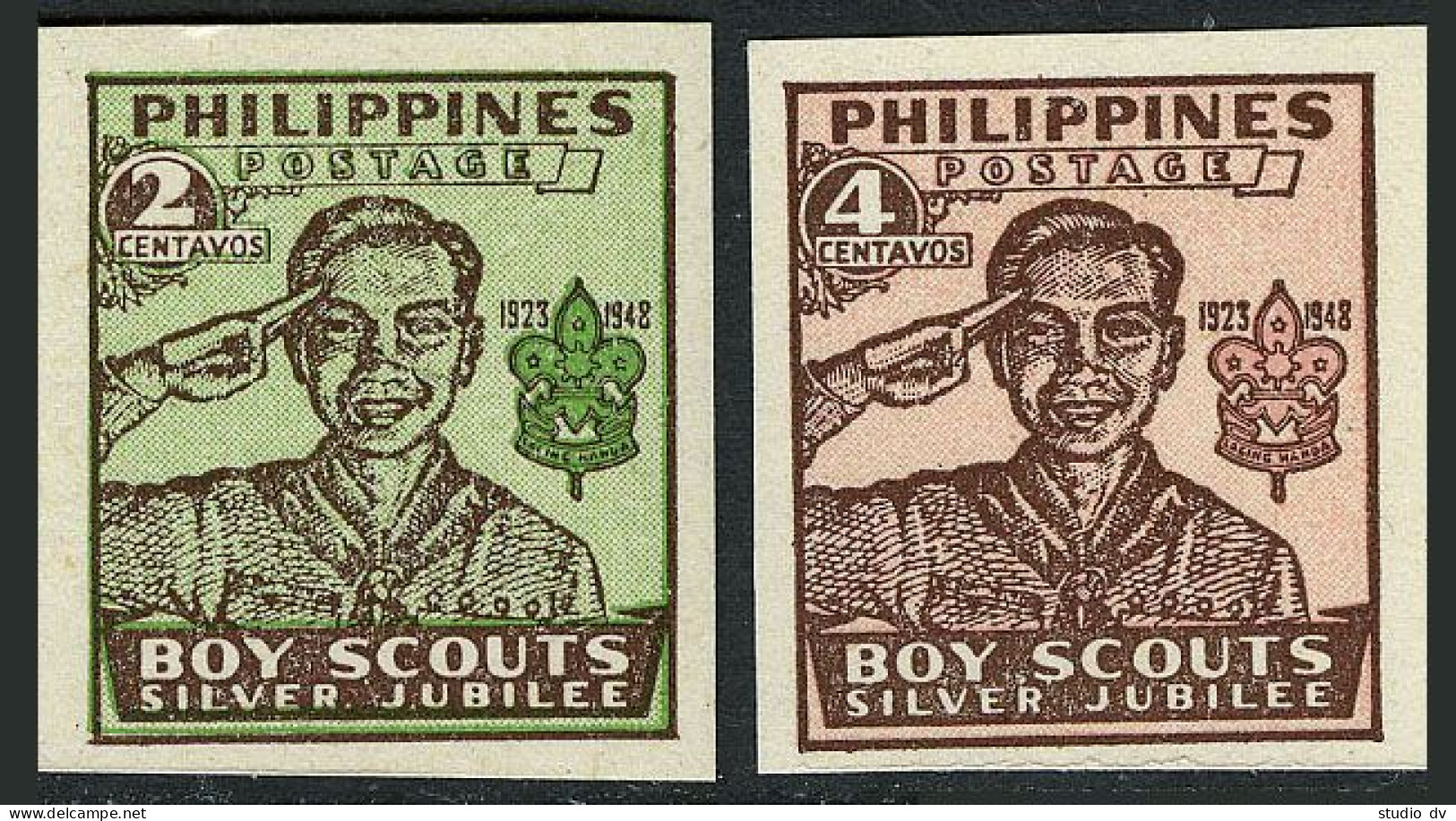 Philippines 528-529 Imperf, Hinged. Michel 490B-491B. Boy Scouts, 25th Ann.1948. - Filippijnen