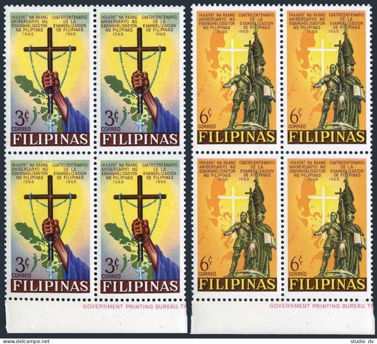 Philippines 934-935 Blocks/4,MNH.Christianization Of The Philippines,400,1965. - Filippijnen