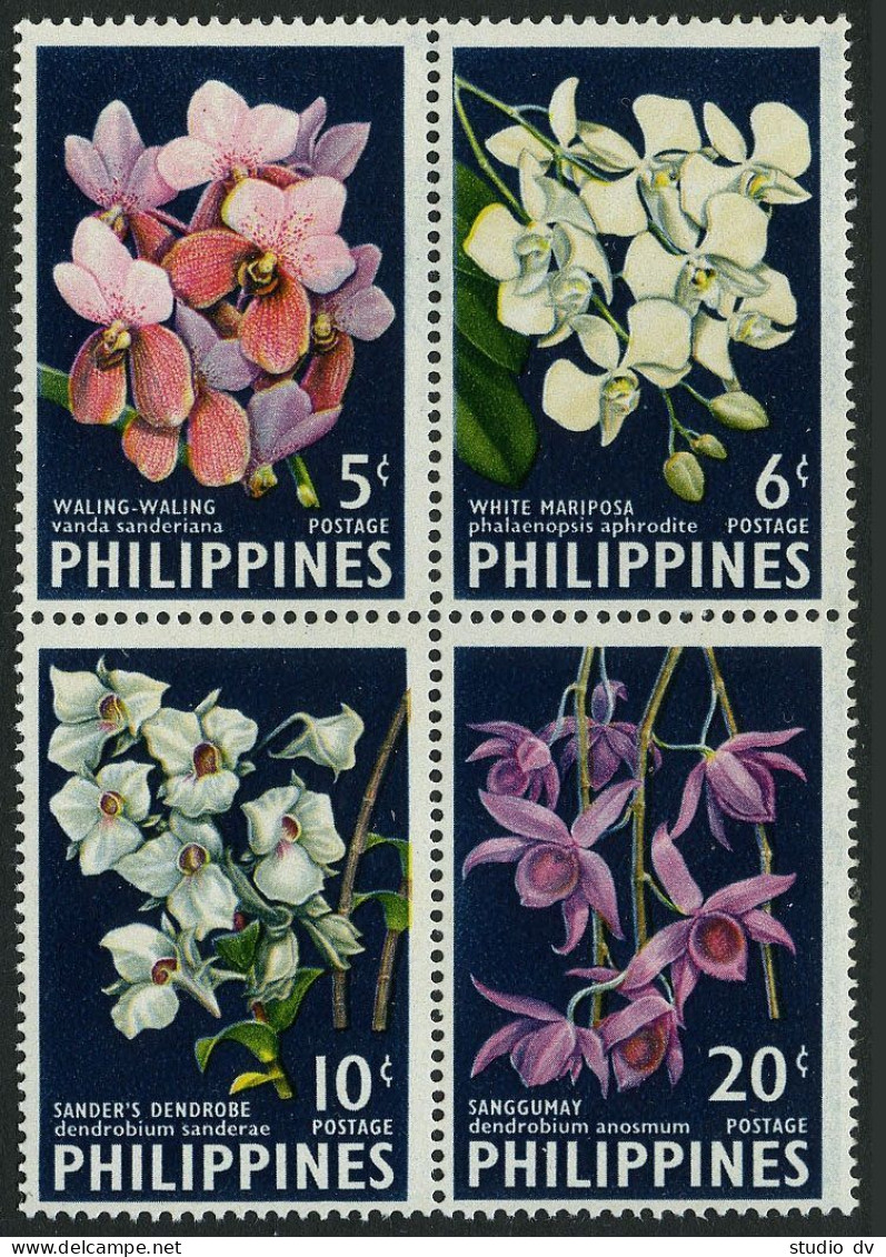 Philippines 850-853a Block, MLH/MNH. Michel 692A-695A. Orchids, 1962. - Filippijnen