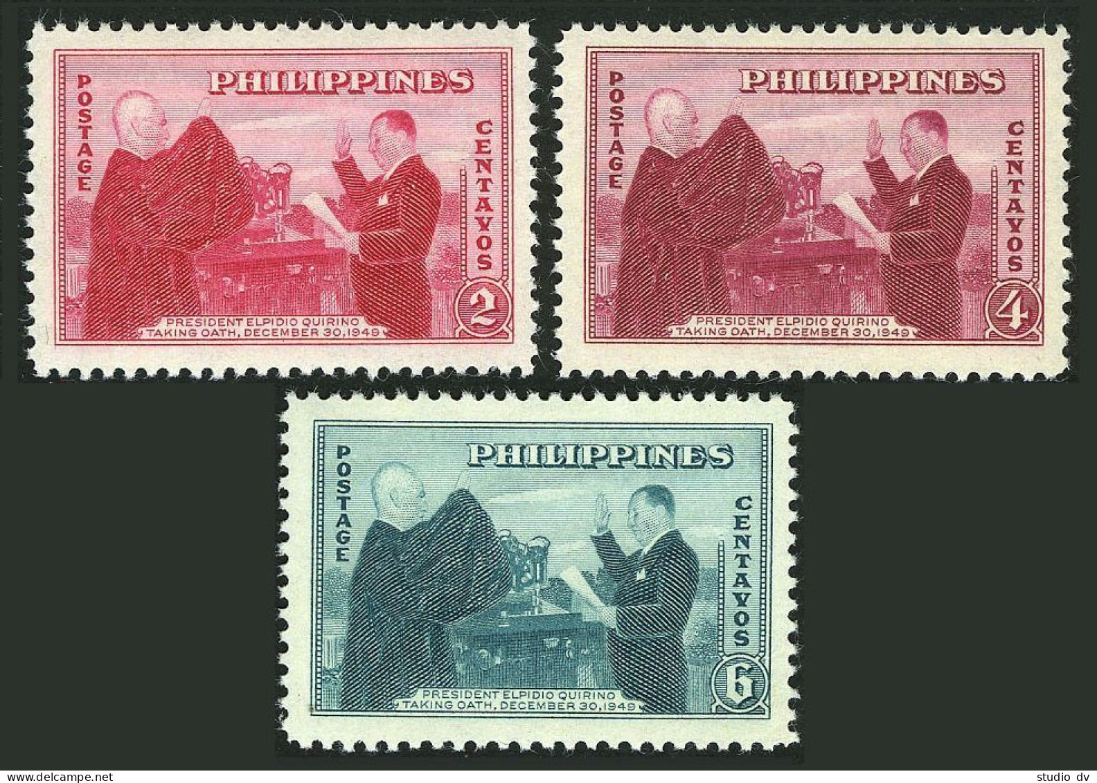 Philippines 547-549, MNH. Mi 516-518. Republic, 4th Ann. 1950. Elpidio Quirino. - Filippijnen