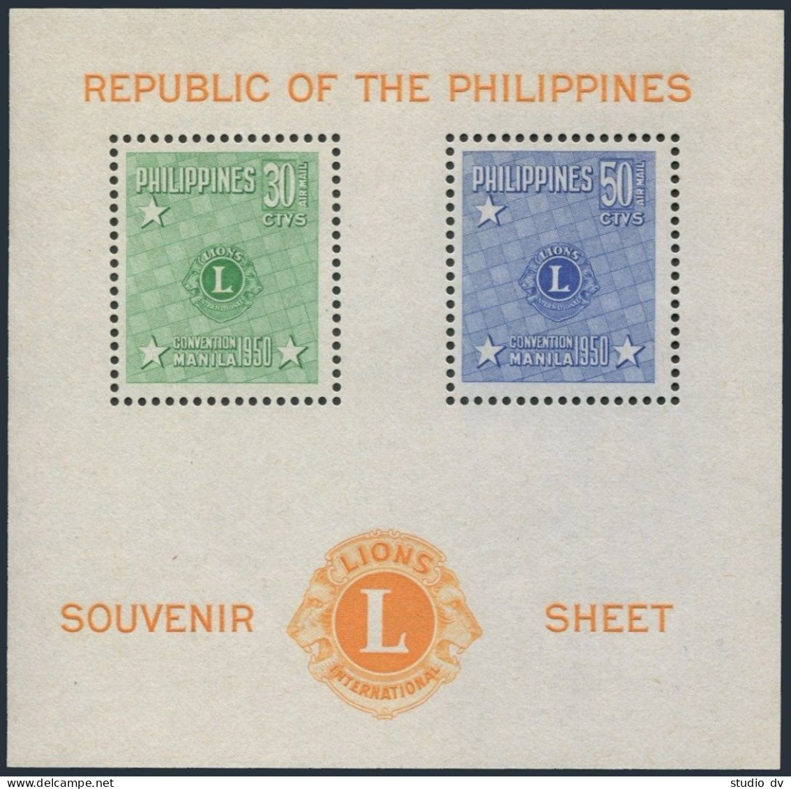 Philippines C72a, Lightly Hinged. Michel Bl.4. Lion International, 1950. - Filippijnen