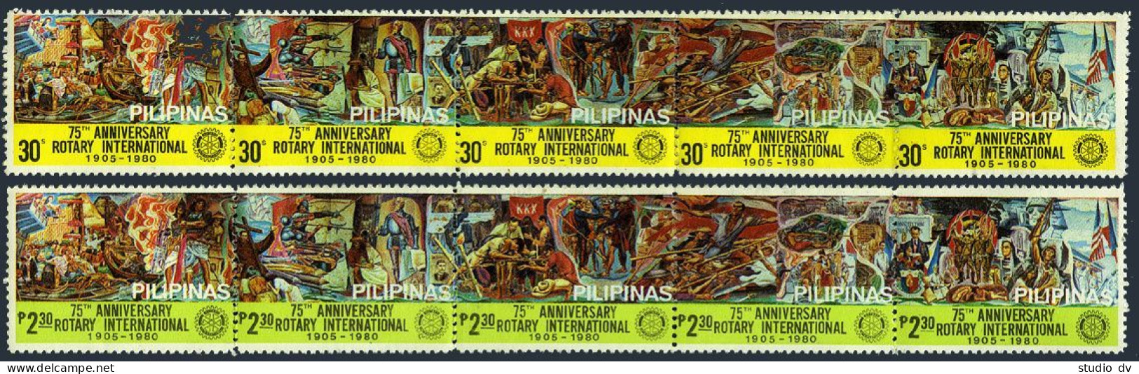 Philippines 1459-1460 Ae Strips, MNH. Mi 1343-1352. Rotary-75, 1980. Paintings. - Filippine