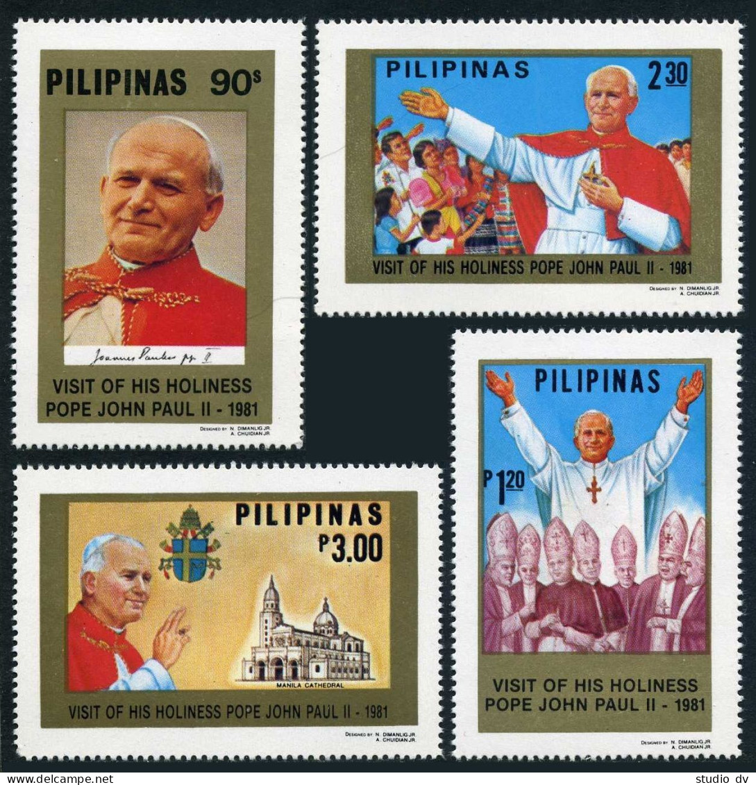 Philippines 1507-1510,1511,MNH.Mi 1398-1402. Visit Of Pope John Paul II,1981. - Philippinen