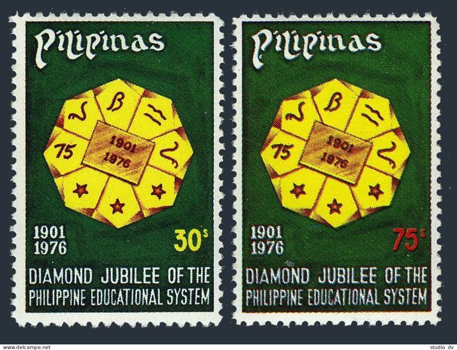 Philippines 1308-1309, MNH. Educational System, Symbolic Diamond, Book. 1976. - Filippijnen