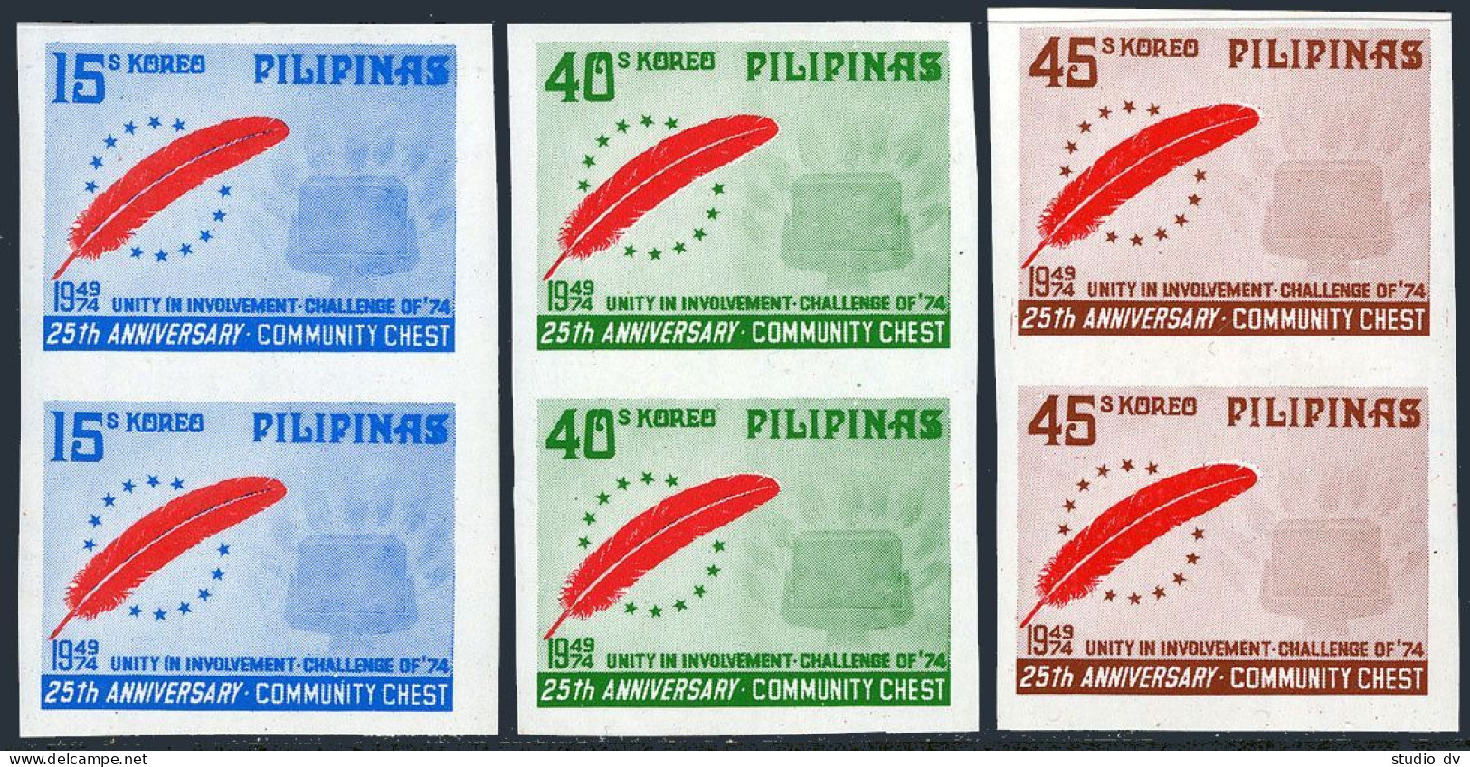 Philippines 1239a-1241a Imperf Pairs,MNH.Community Chest.Red Feather Emblem - Philippines