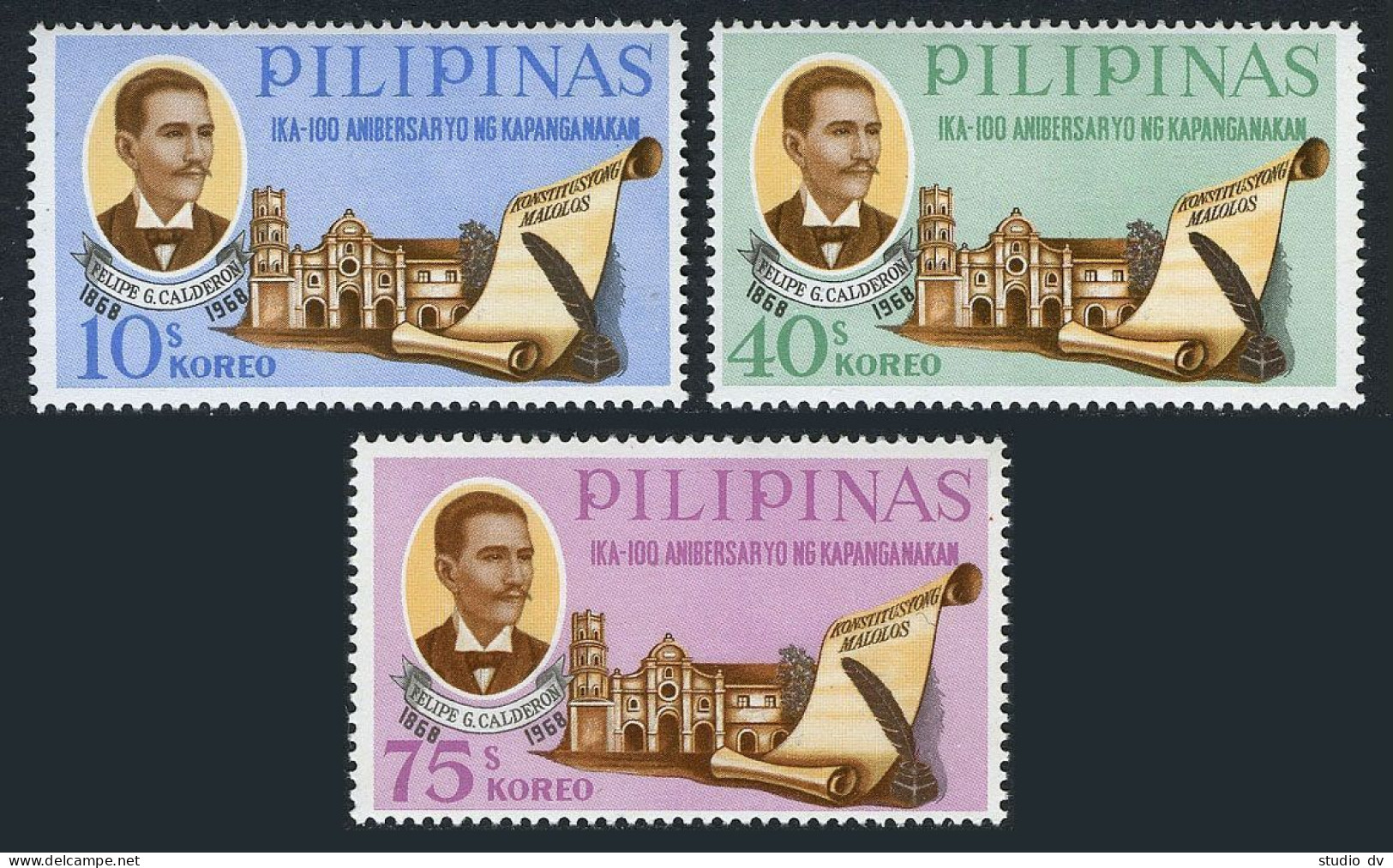 Philippines 987-989, MNH. Felipe Calderon, Author Of Malolos Constitution, 1968. - Philippines