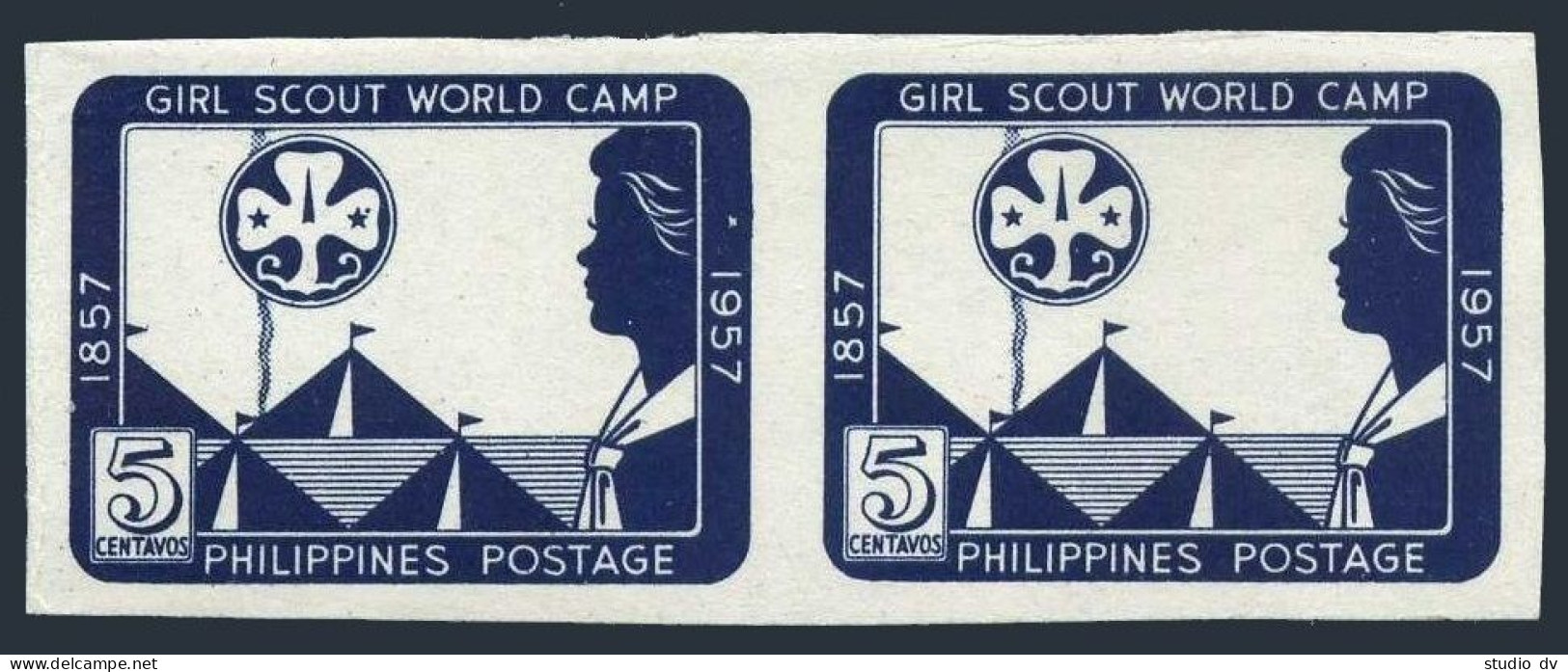 Philippines 637a Imperf Pair,MNH. Girl Scout World Jamboree,Quezon City,1957. - Filippijnen