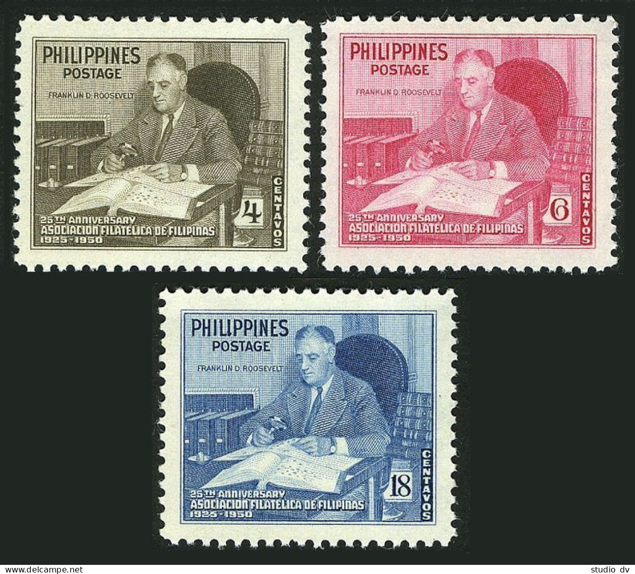 Philippines 542-544, MNH. Mi 508-510. Franklin D.Roosevelt As Philatelist, 1950. - Philippines