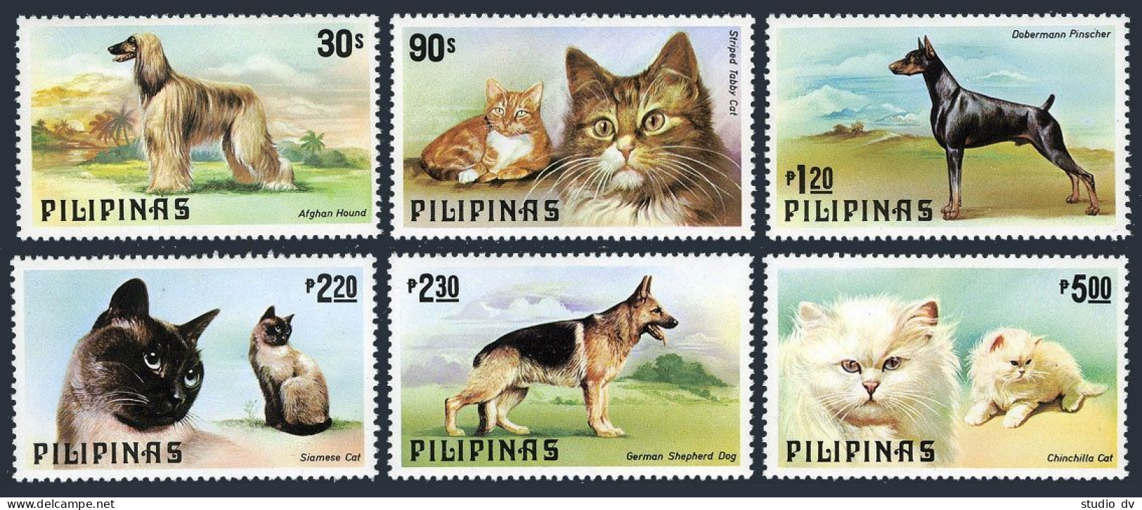 Philippines 1425-1430, MNH. Mi 1306-1311. Dogs, Cats 1979. Afghan Hound,Tabbies, - Philippinen