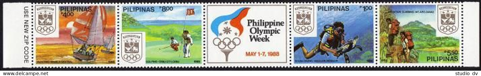 Philippines 1938a Strips Perf,imperf,MNH.Olympic Week 1988.Scuba Diving,Yachting - Filippine