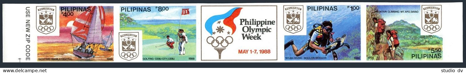 Philippines 1938a Strips Perf,imperf,MNH.Olympic Week 1988.Scuba Diving,Yachting - Philippines