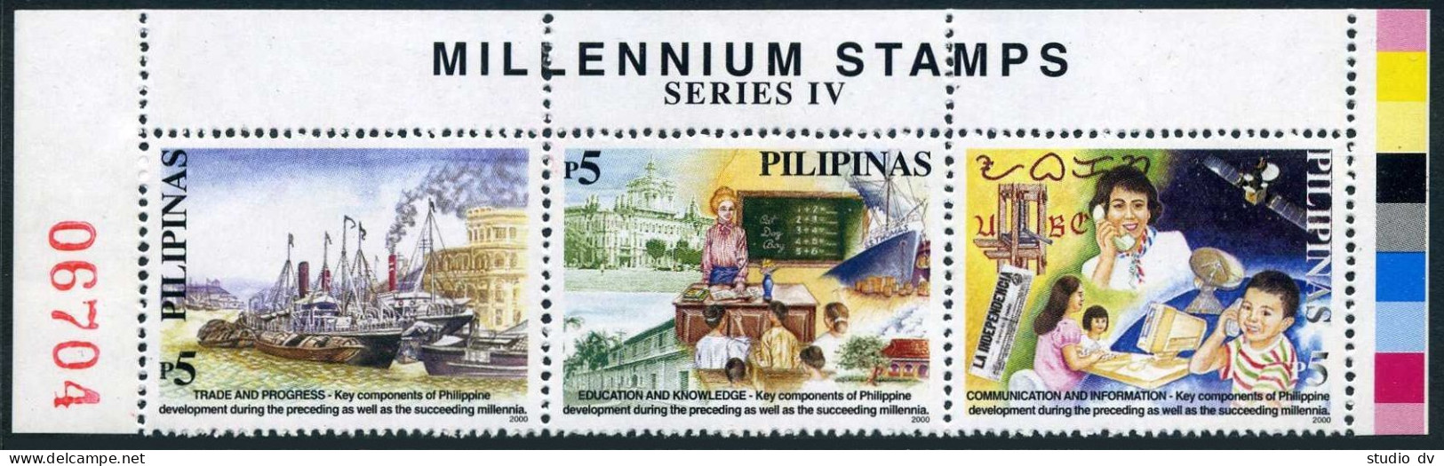Philippines 2709 Ac Strip,MNH. Millennium,2000.Ships.Satellite. - Filippine