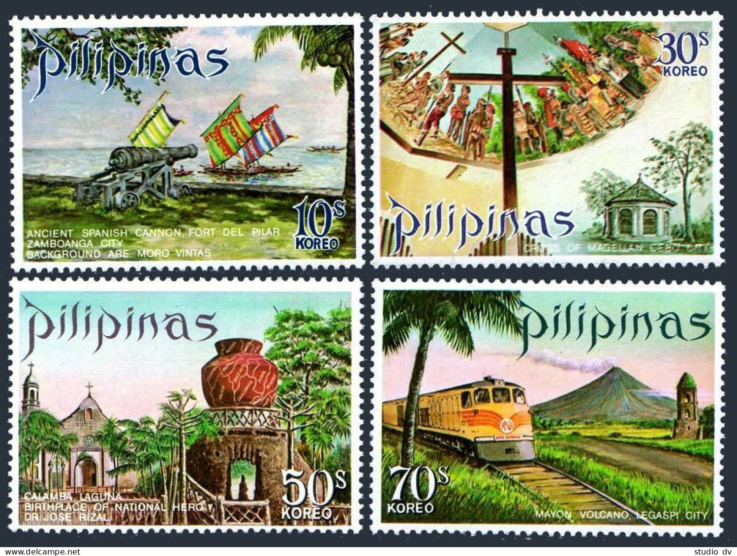 Philippines 1094-1097,MNH.Michel 963-966. 1971.Mayon Volcano,Big Jar,Ship,Train. - Philippines