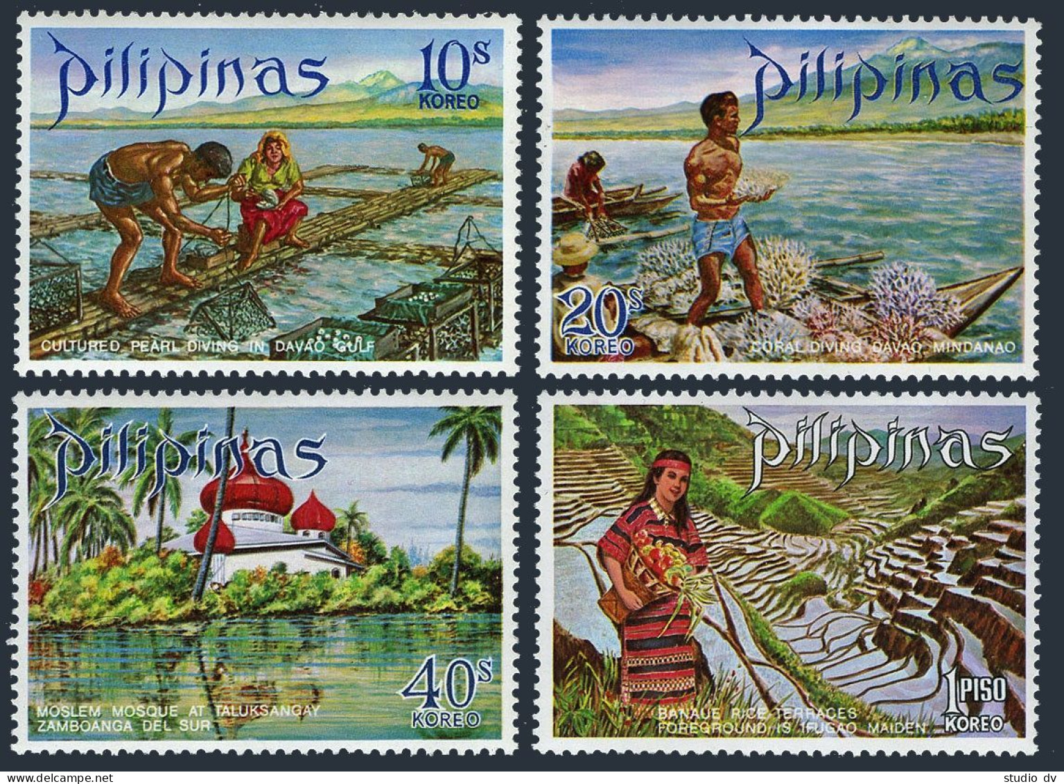 Philippines 1090-1093,MNH.Mi 959-962. Pearl Farm,Coral Divers,Rice Terraces,1971 - Filippine