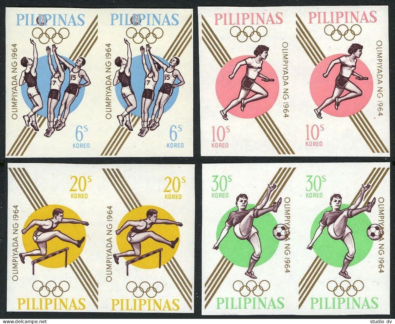 Philippines 915a-918a Imper Pairs,MNH.Michel 762B-765B. Olympics Tokyo-1964. - Filippine