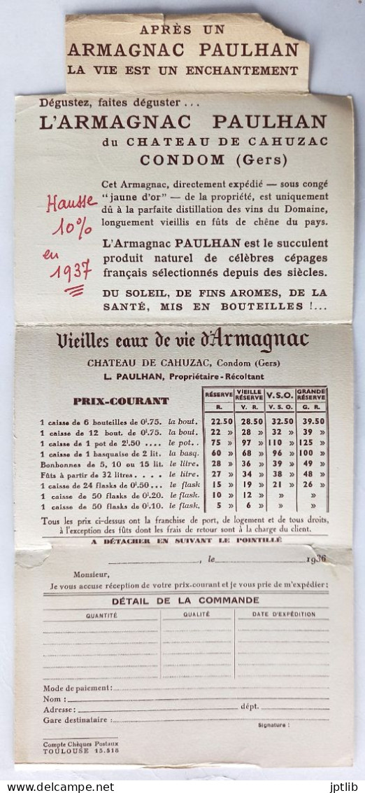 CPA Carte Postale / Ephemera / Publicité / Armagnac PAULHAN - Château De Cahuzac. - Publicité