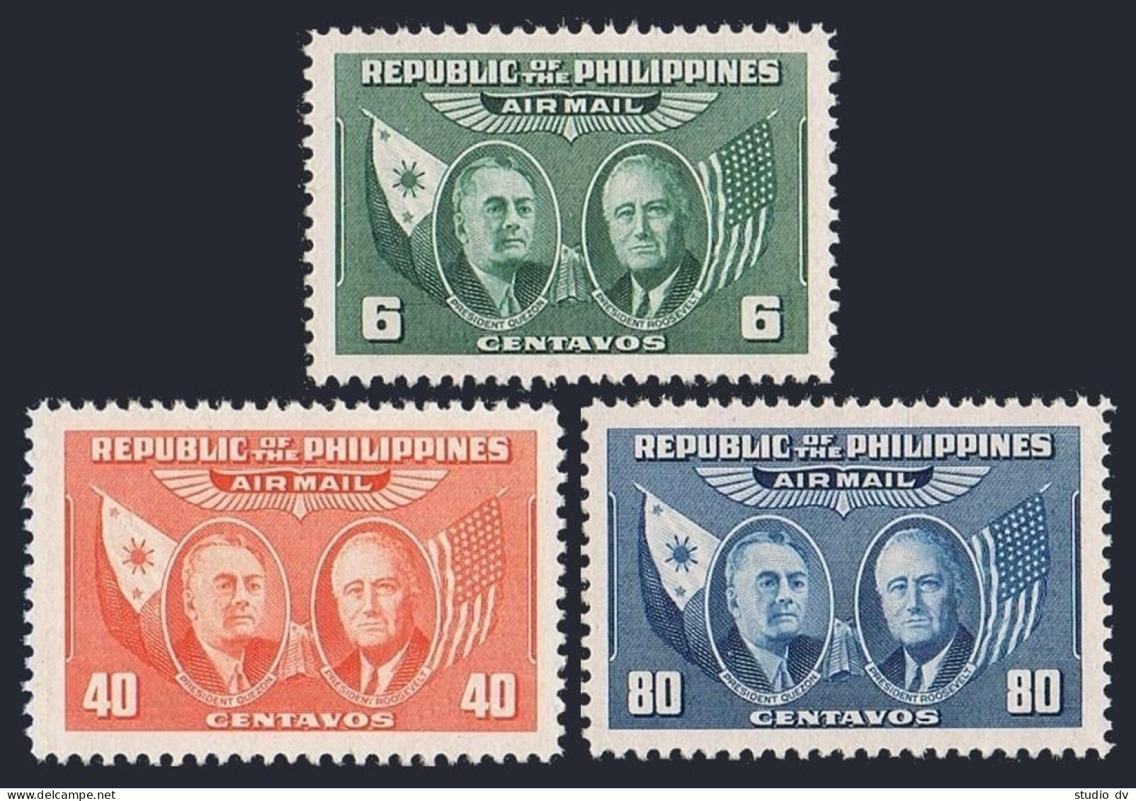 Philippines C64-C66,hinged.Michel 473-475. M.Quezon,Franklin D.Roosevelt,1947. - Philippines