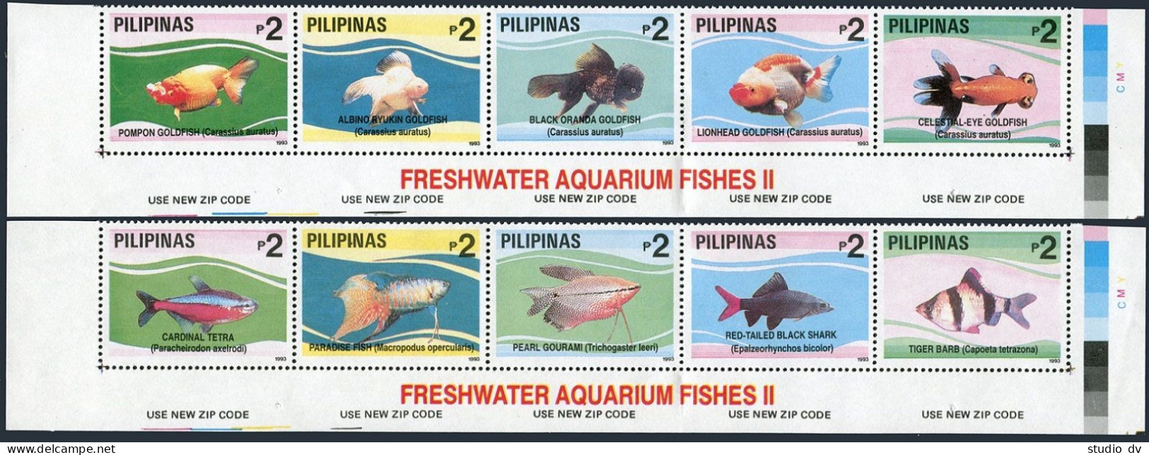 Philippines 2253-2257, 2256a-2257a, MNH. Freshwater Aquarium Fish, 1993. - Philippinen