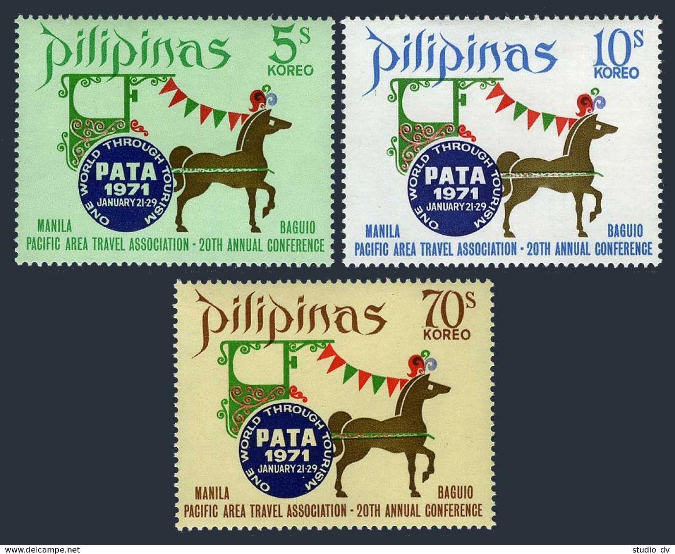 Philippines 1083-1085,MNH.Michel 950-952. Pacific Travel Association,1971.Horse. - Filipinas