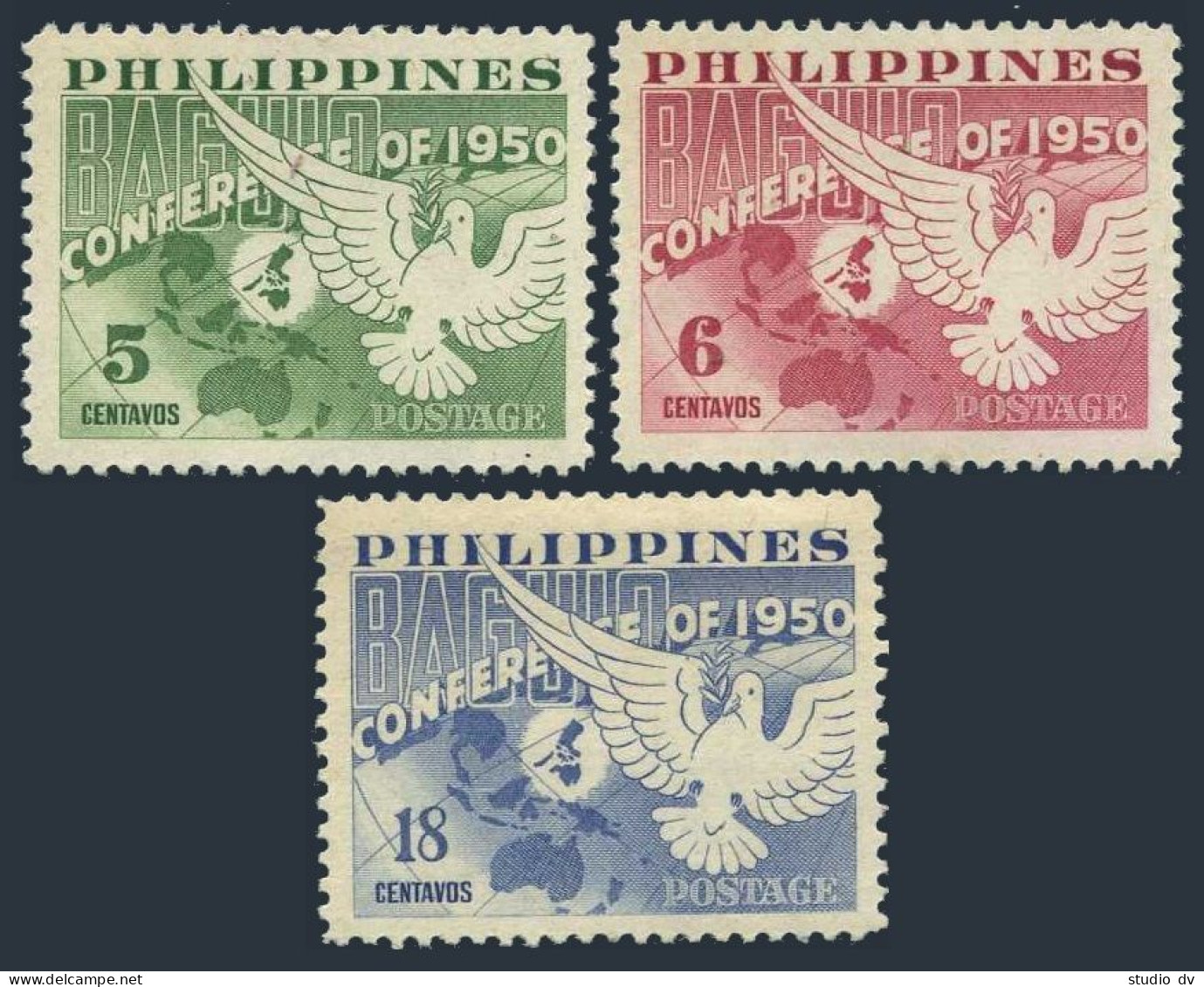 Philippines 551-553, MNH. Michel 520-522. Baguio Conference 1950, Dove, Globe. - Philippines