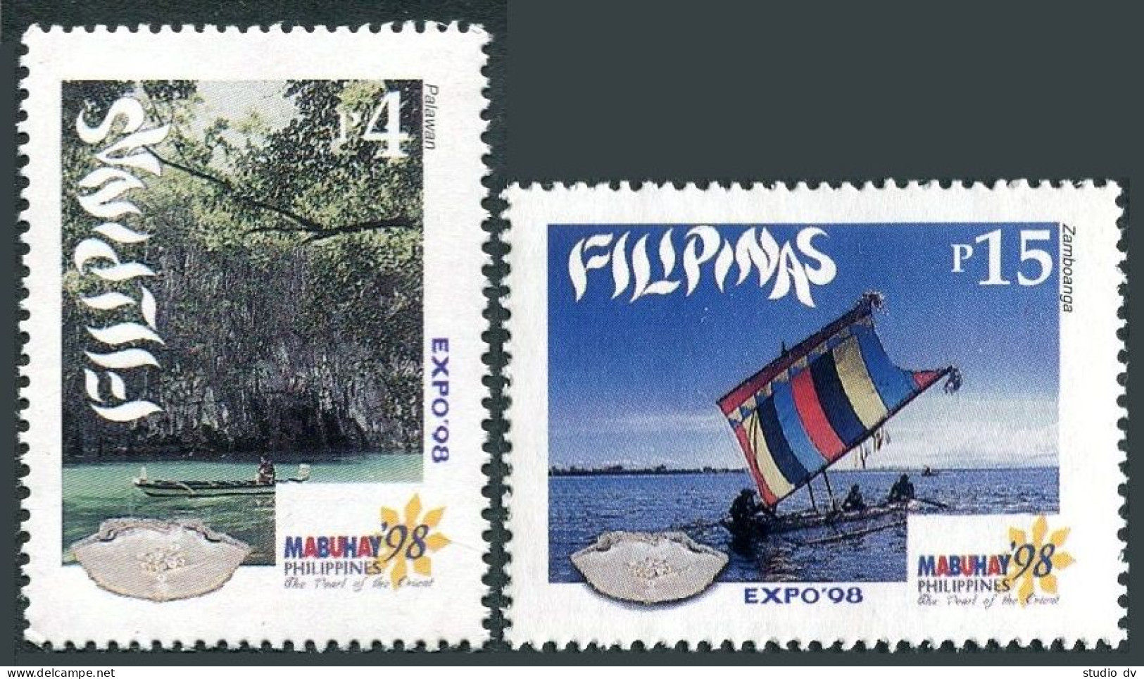Philippines 2529-2531, MNH. EXPO Lisbon-1998. Boat On Lake,Vinta On Water.Shell, - Philippines
