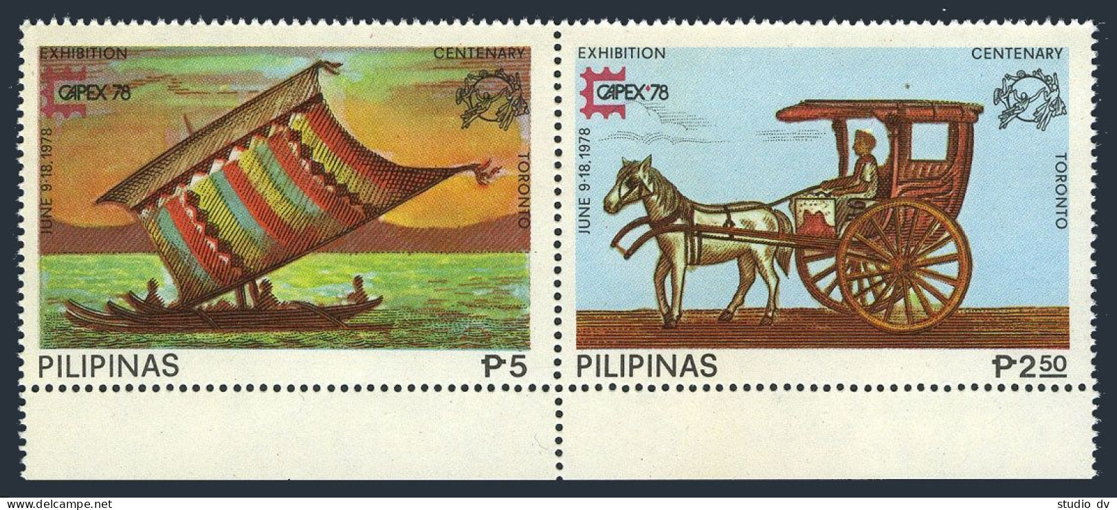 Philippines 1348-1350,1350e Imperf.MNH. CAPEX-1978,UPU,Moro Vinta,Mail Cart,Ship - Philippinen