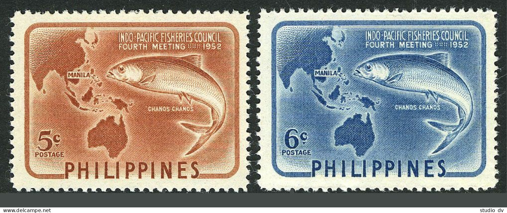 Philippines 578-579, MNH. Mi 559-560. Fisheries Council Meeting 1952. Fish, Map. - Philippines