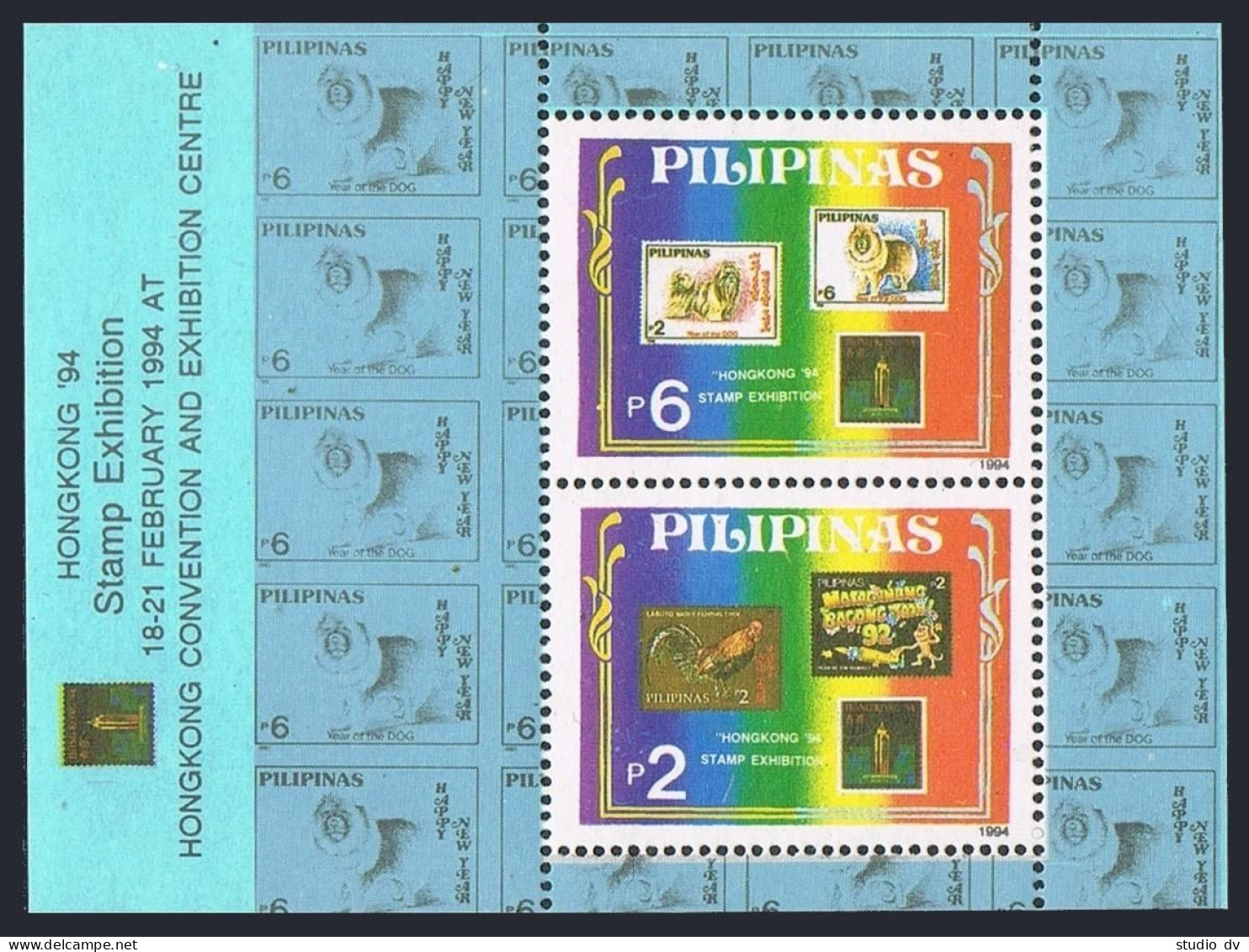 Philippines 2295a-2295b Sheets, MNH. Michel Bl.72-73. HONG KONG-1994. Bird, Dog. - Philippines