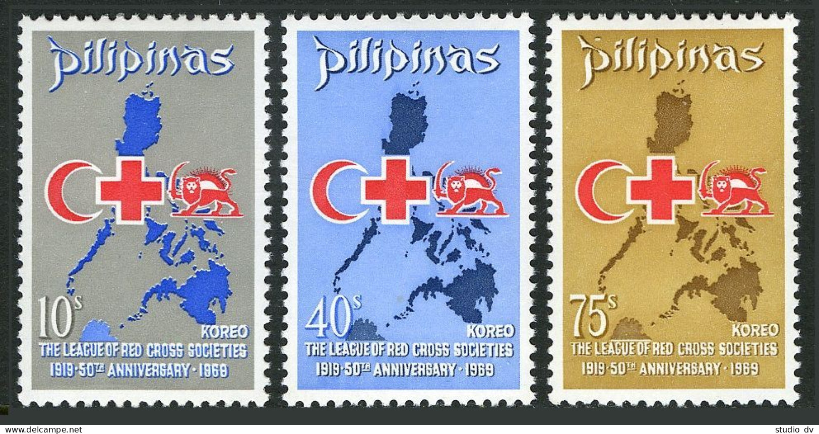 Philippines 1020-1022, MNH. Michel 883-885. Red Cross, Red Crescent, 1969. Map. - Filippine