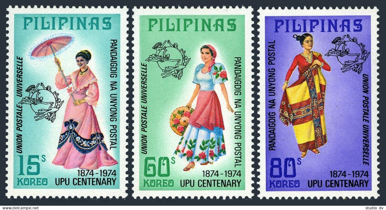 Philippines 1226-1228, MNH. Michel 1094-1096. UPU-100, 1974. National Costumes. - Philippines