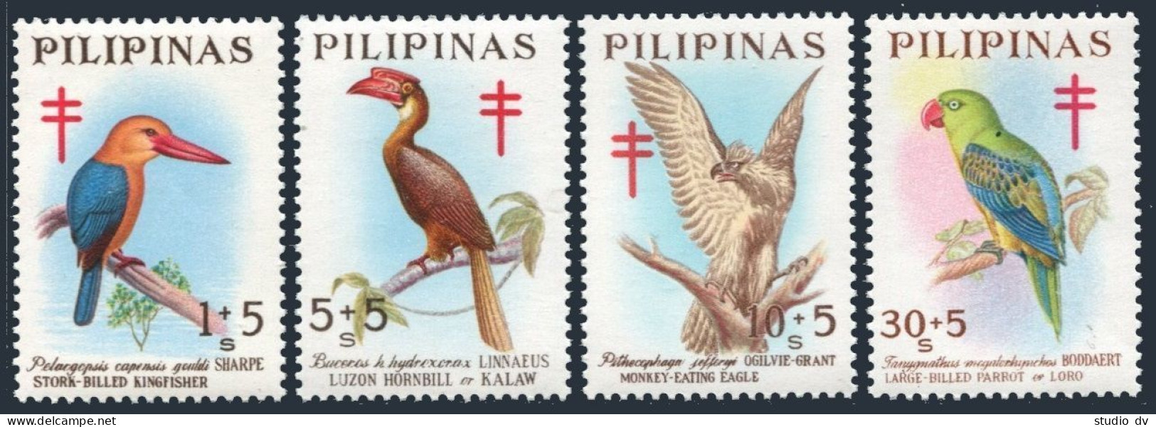 Philippines B32-B35, MNH. Red Cross 1967. Kingfisher, Hornbill, Eagle, Parrot. - Philippines