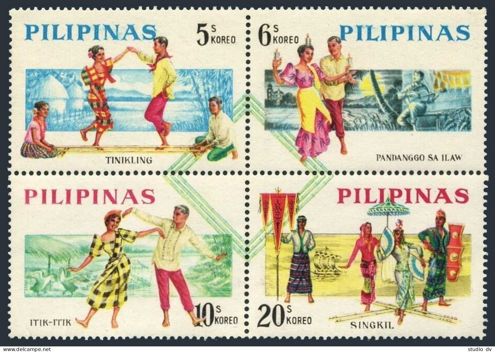 Philippines 889-892a Block,MLH/MNH.Mi 729-732. Folk Bamboo Dance 1963.Birds,Ship - Philippinen