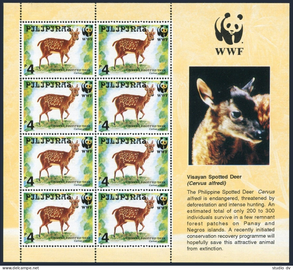 Philippines 2476a Sheet, MNH. WWF 1997. Visayan Spotted Deer. - Philippinen