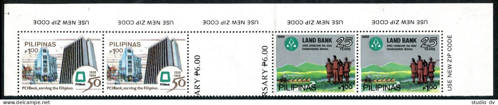 Philippines 1943-1944 Strip/2 Pairs, MNH. Mi 1872-1873. Land, Commercial  Banks. - Philippines