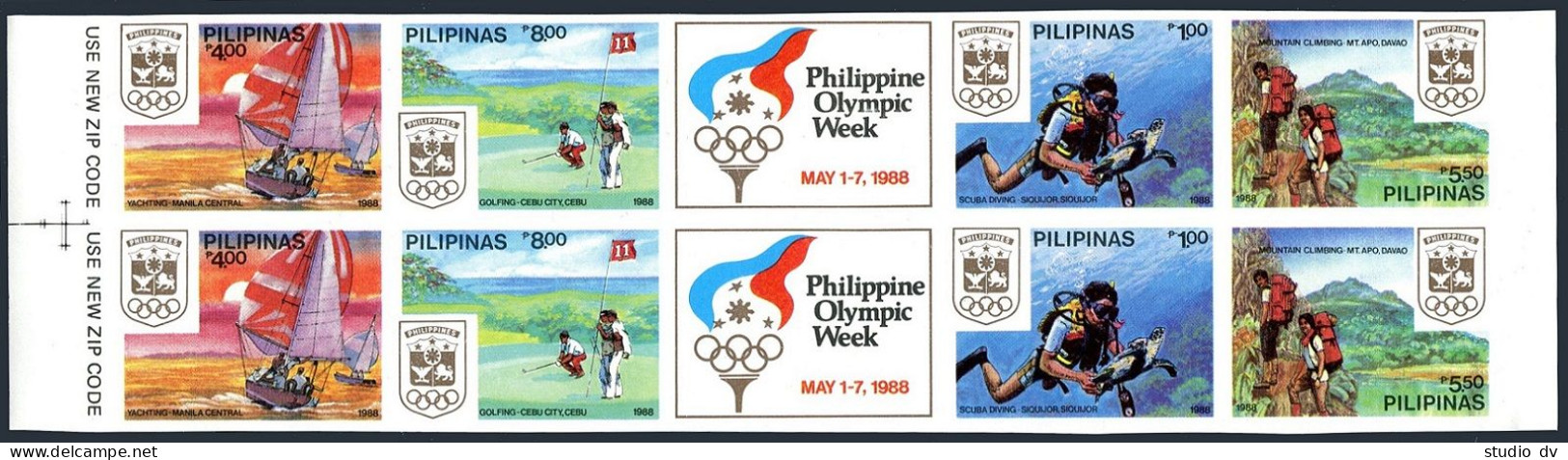 Philippines 1938a Block/2 Strips Imperf, MNH. Olympic Week, 1988. Turtle, - Filippine